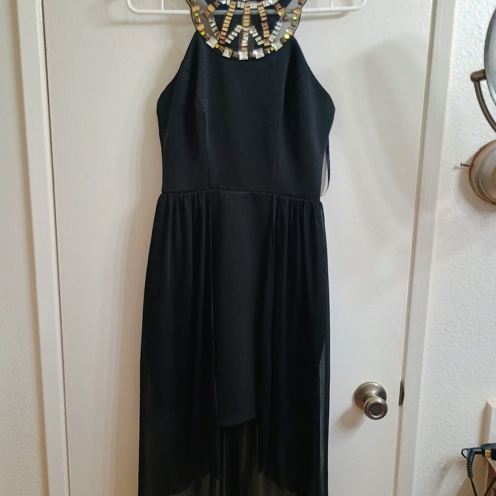 I.N. San Francisco Black Strapless Dress with Gold Accents